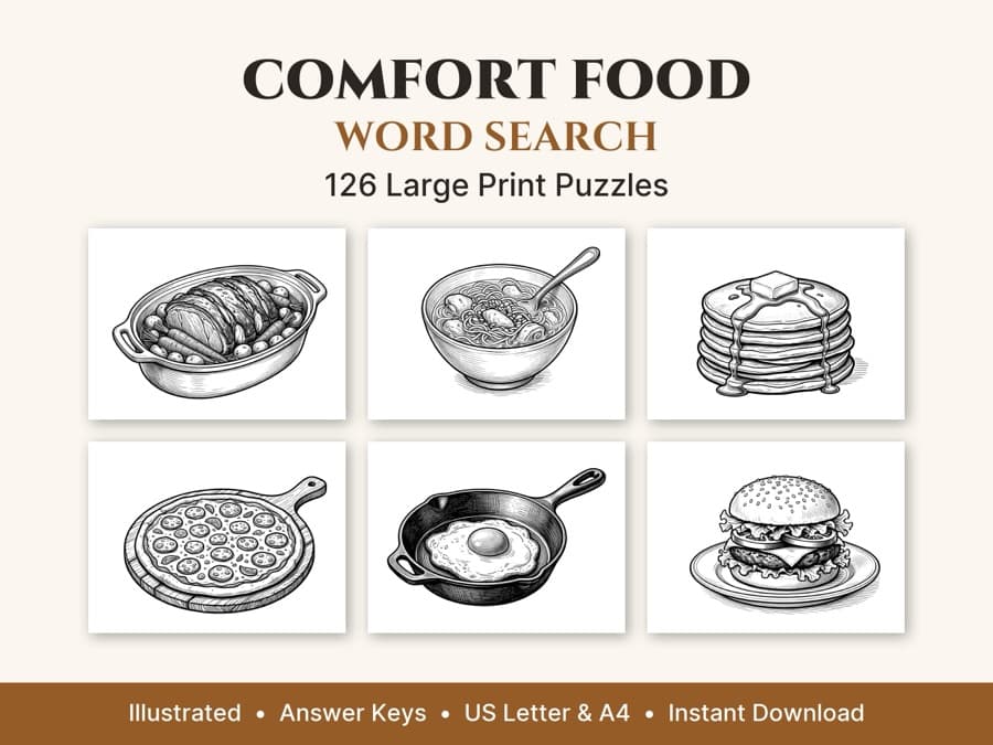 Pages from the Comfort Food Word Search book