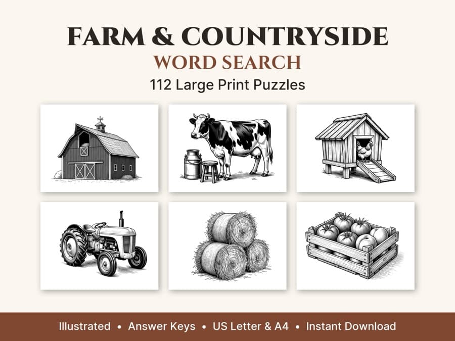 Pages from the Farm & Countryside Word Search book
