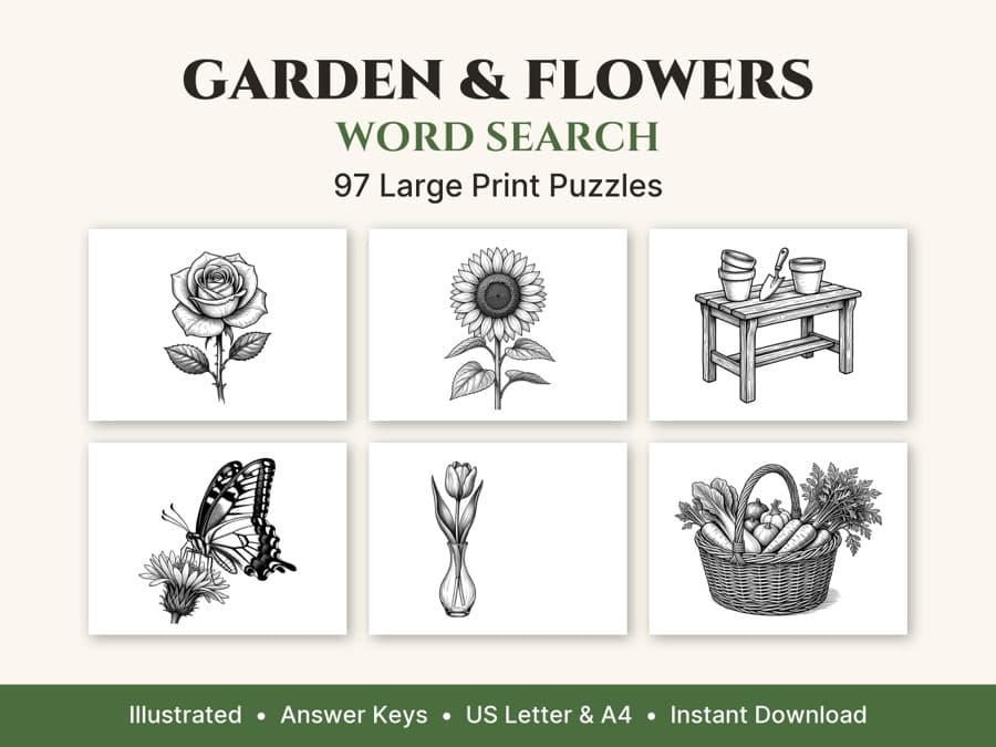 Pages from the Garden & Flowers Word Search book