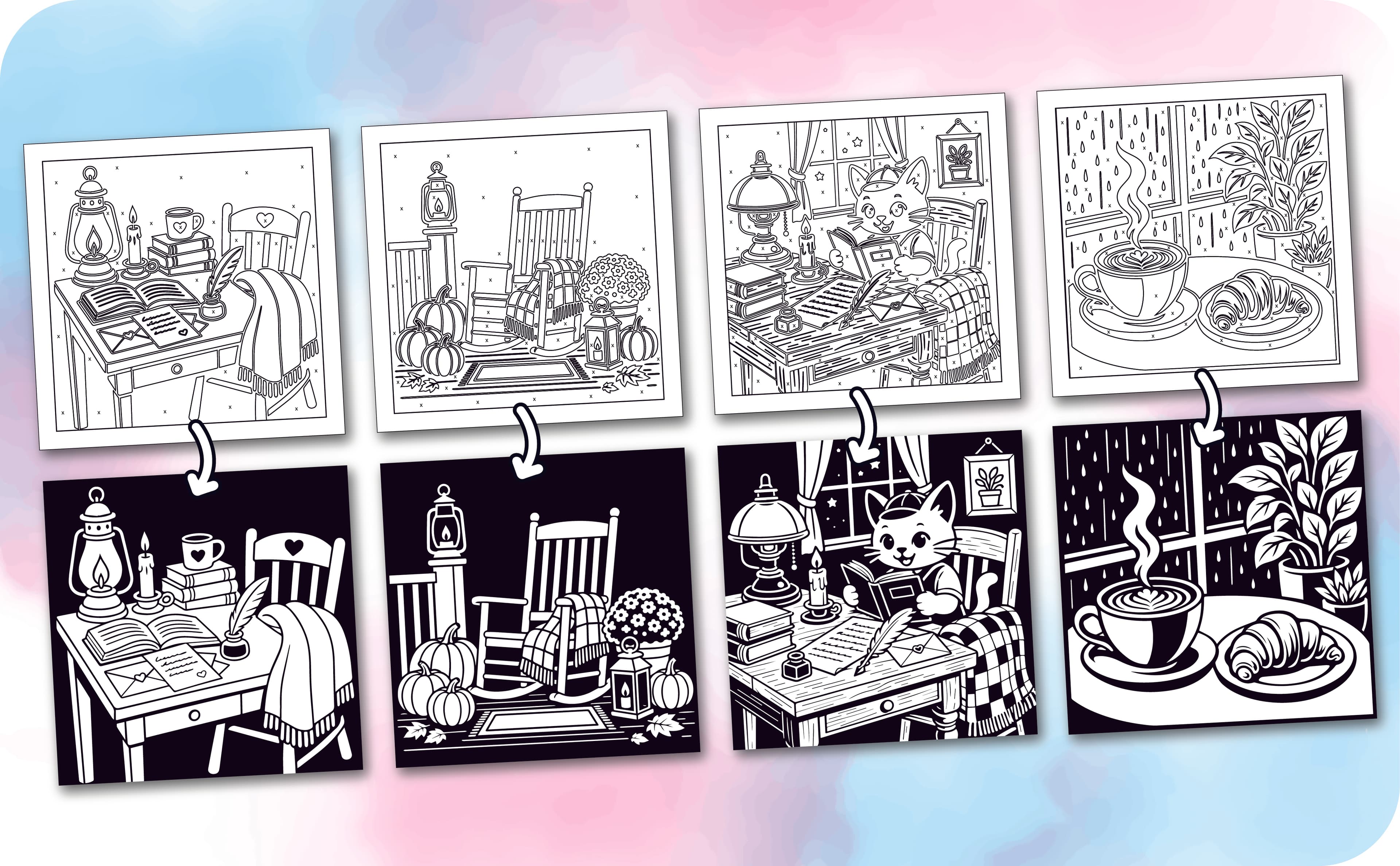 Cozy Corners Monochrome Coloring Book - Preview 2
