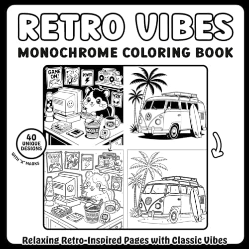 Retro Vibes Monochrome Coloring Book