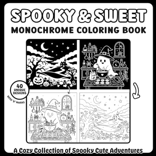 Spooky & Sweet Monochrome Coloring Book